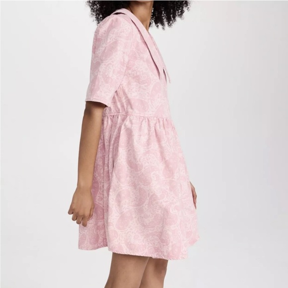 GANNI Denim Paisley Floral Boho Oversized Mini Wrap Dress 12 Pink XL (44) - Picture 5 of 16